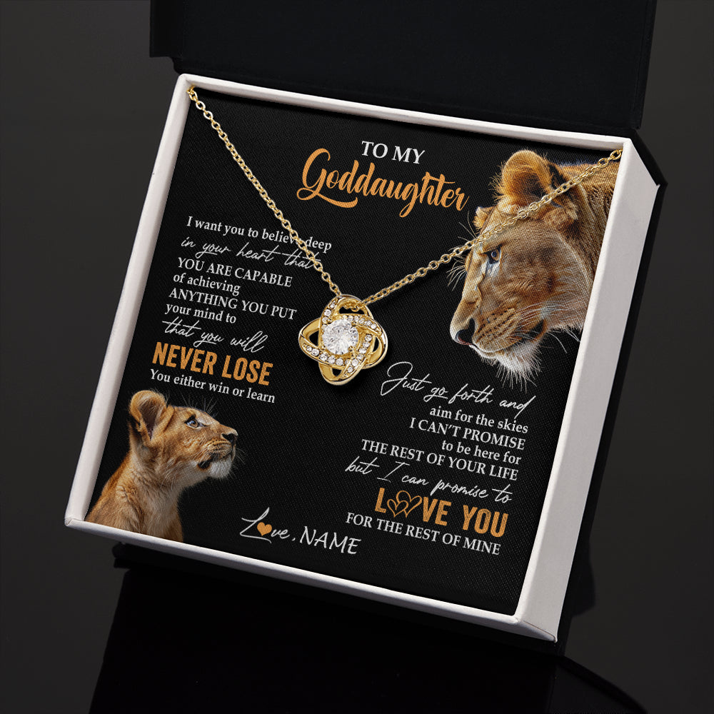 Love Knot Necklace 18K Yellow Gold Finish | 2 | Personalized To My Goddaughter Necklace From Godmother Aunt You Will Never Lose Lion Goddaughter Birthday Gifts Graduation Christmas Gift Box Message Card | siriusteestore