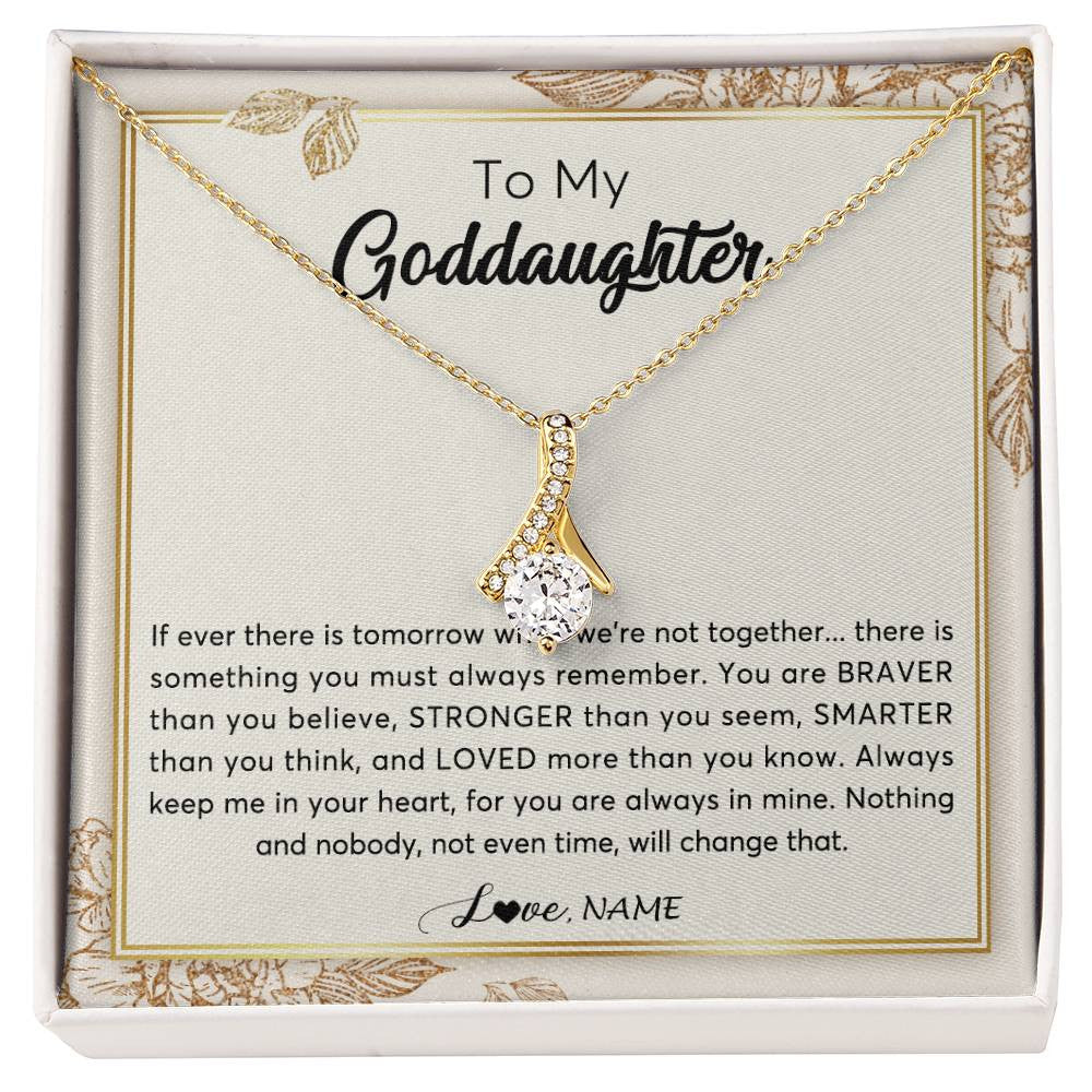 Alluring Beauty Necklace 18K Yellow Gold Finish | Personalized To My Goddaughter Necklace From Godmother Braver Stronger Smarter Loved Goddaughter Jewelry Birthday Christmas Customized Gift Box Message Card | siriusteestore