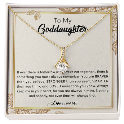 Alluring Beauty Necklace 18K Yellow Gold Finish | Personalized To My Goddaughter Necklace From Godmother Braver Stronger Smarter Loved Goddaughter Jewelry Birthday Christmas Customized Gift Box Message Card | siriusteestore