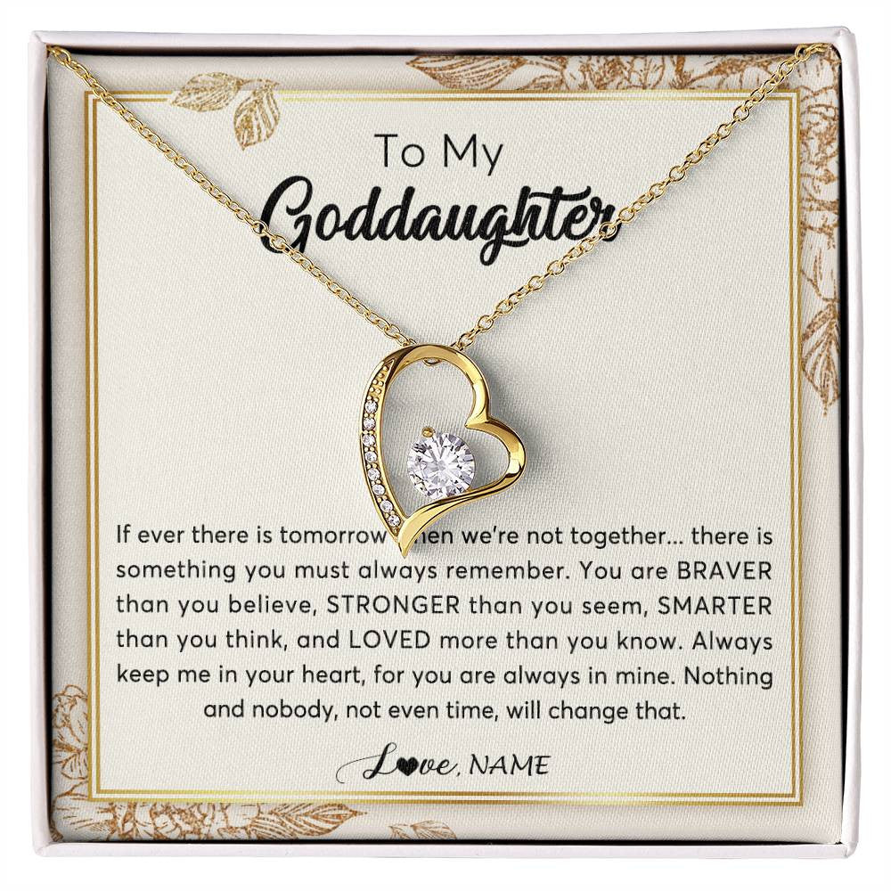 Forever Love Necklace 18K Yellow Gold Finish | Personalized To My Goddaughter Necklace From Godmother Braver Stronger Smarter Loved Goddaughter Jewelry Birthday Christmas Customized Gift Box Message Card | siriusteestore