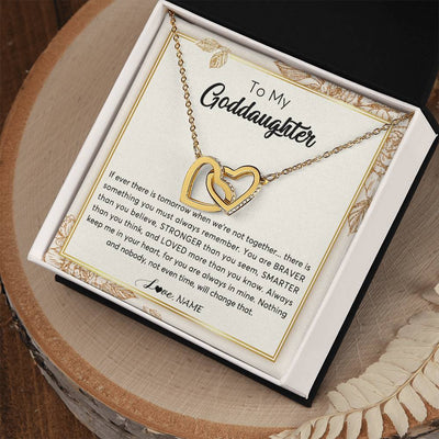 Interlocking Hearts Necklace 18K Yellow Gold Finish | Personalized To My Goddaughter Necklace From Godmother Braver Stronger Smarter Loved Goddaughter Jewelry Birthday Christmas Customized Gift Box Message Card | siriusteestore