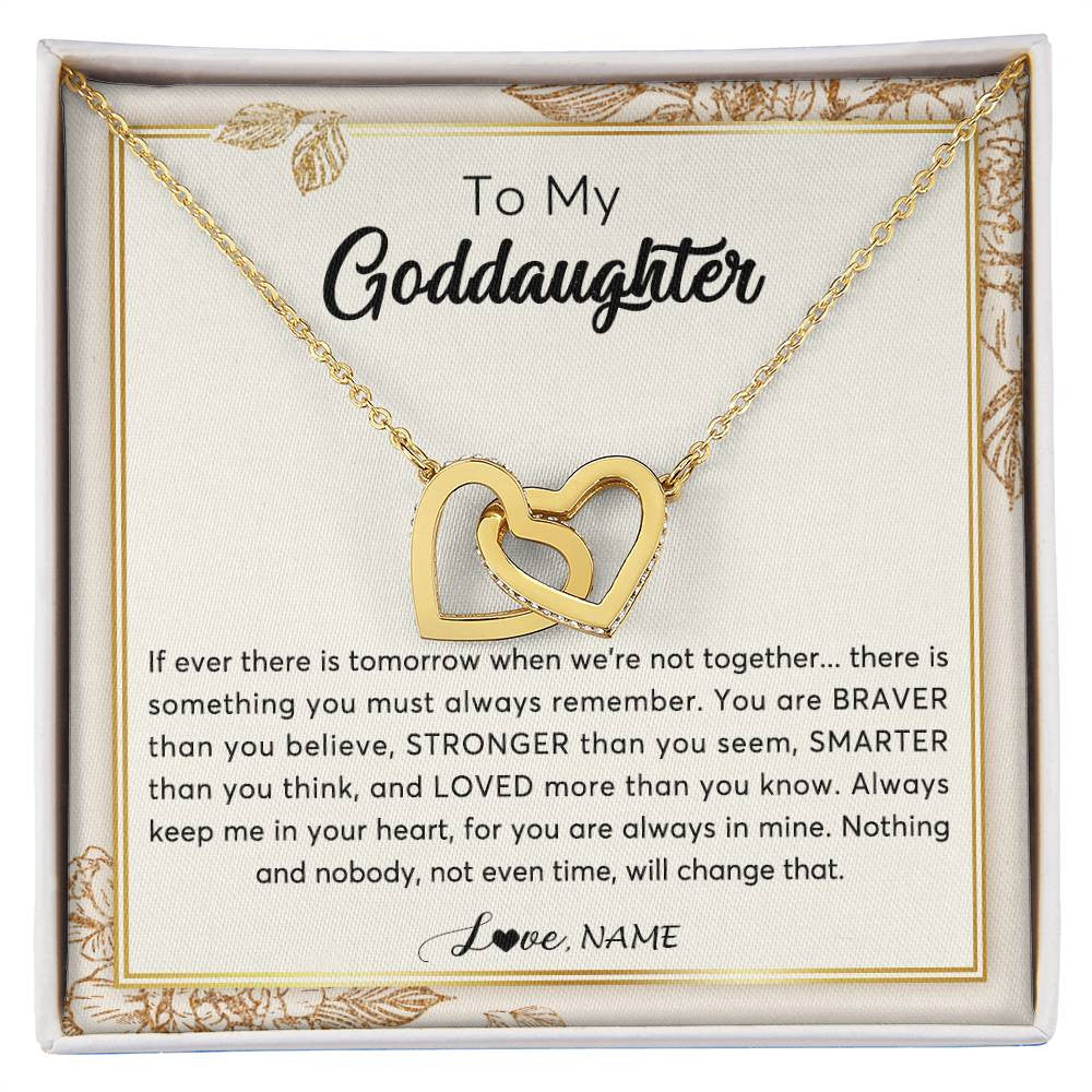 Interlocking Hearts Necklace 18K Yellow Gold Finish | Personalized To My Goddaughter Necklace From Godmother Braver Stronger Smarter Loved Goddaughter Jewelry Birthday Christmas Customized Gift Box Message Card | siriusteestore