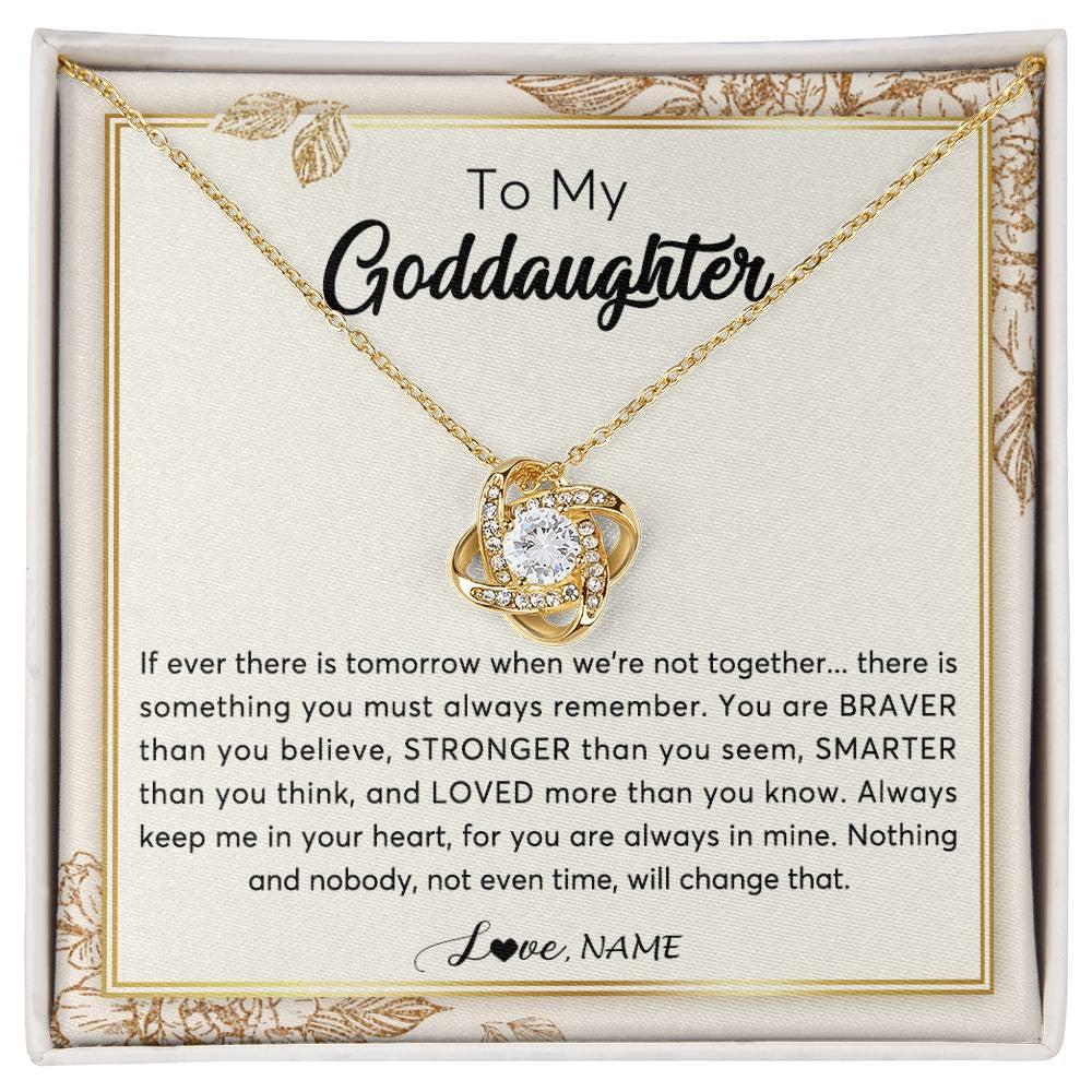 Love Knot Necklace 18K Yellow Gold Finish | Personalized To My Goddaughter Necklace From Godmother Braver Stronger Smarter Loved Goddaughter Jewelry Birthday Christmas Customized Gift Box Message Card | siriusteestore