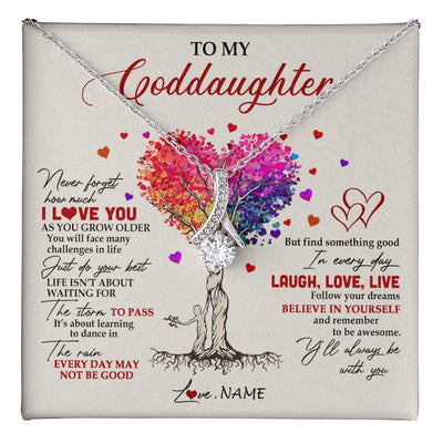 Alluring Beauty Necklace 14K White Gold Finish | 1 | Personalized To My Goddaughter Necklace From Godmother Colorful Tree Never Forget I Love You Goddaughter Birthday Christmas Customized Gift Box Message Card | siriusteestore
