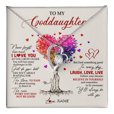 Forever Love Necklace 14K White Gold Finish | 1 | Personalized To My Goddaughter Necklace From Godmother Colorful Tree Never Forget I Love You Goddaughter Birthday Christmas Customized Gift Box Message Card | siriusteestore