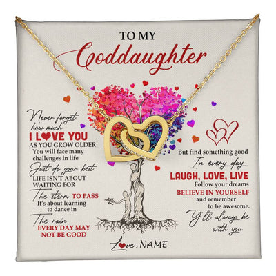 Interlocking Hearts Necklace 18K Yellow Gold Finish | 1 | Personalized To My Goddaughter Necklace From Godmother Colorful Tree Never Forget I Love You Goddaughter Birthday Christmas Customized Gift Box Message Card | siriusteestore