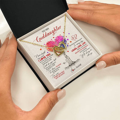 Interlocking Hearts Necklace 18K Yellow Gold Finish | 2 | Personalized To My Goddaughter Necklace From Godmother Colorful Tree Never Forget I Love You Goddaughter Birthday Christmas Customized Gift Box Message Card | siriusteestore