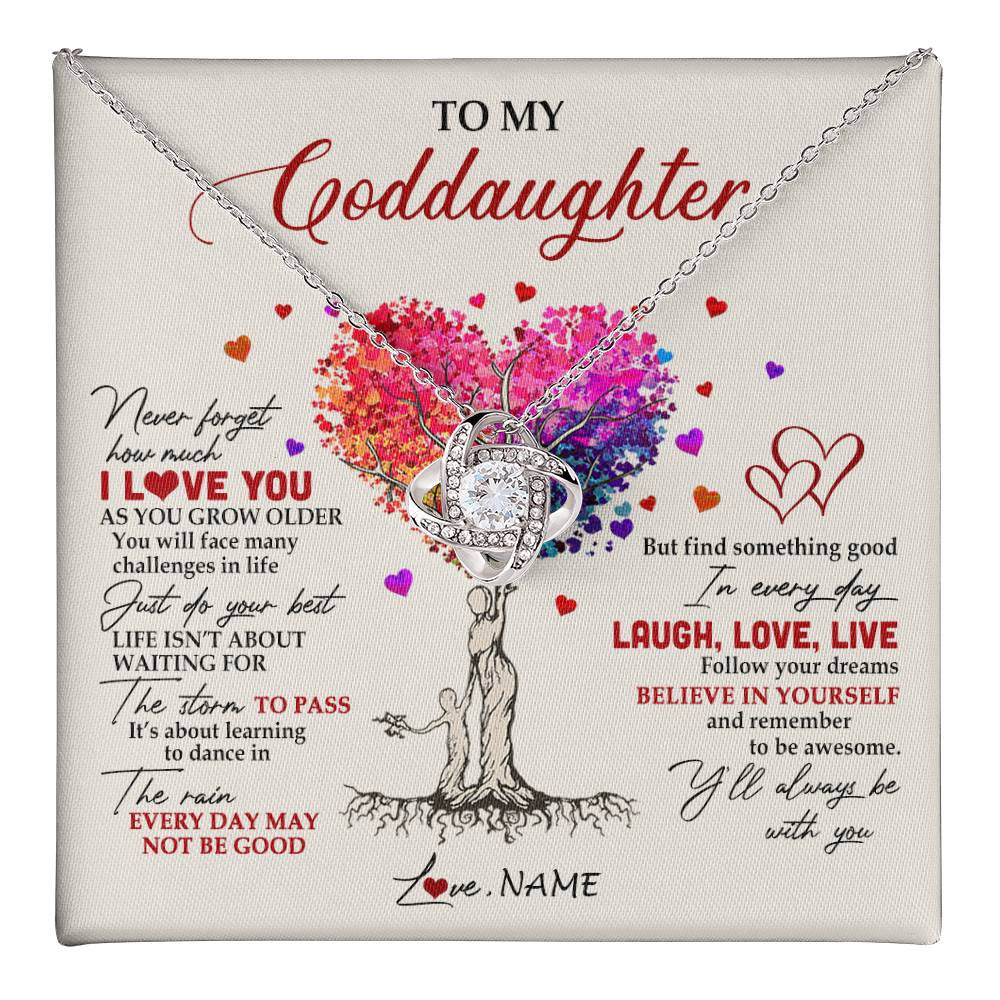 Love Knot Necklace 14K White Gold Finish | 1 | Personalized To My Goddaughter Necklace From Godmother Colorful Tree Never Forget I Love You Goddaughter Birthday Christmas Customized Gift Box Message Card | siriusteestore