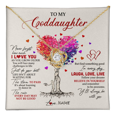 Love Knot Necklace 18K Yellow Gold Finish | 1 | Personalized To My Goddaughter Necklace From Godmother Colorful Tree Never Forget I Love You Goddaughter Birthday Christmas Customized Gift Box Message Card | siriusteestore