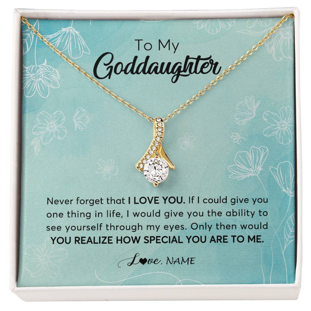 Alluring Beauty Necklace 18K Yellow Gold Finish | 1 | Personalized To My Goddaughter Necklace From Godmother Flower Never Forget I Love You Goddaughter Graduation Birthday Customized Gift Box Message Card | siriusteestore
