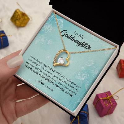 Forever Love Necklace 18K Yellow Gold Finish | 2 | Personalized To My Goddaughter Necklace From Godmother Flower Never Forget I Love You Goddaughter Graduation Birthday Customized Gift Box Message Card | siriusteestore