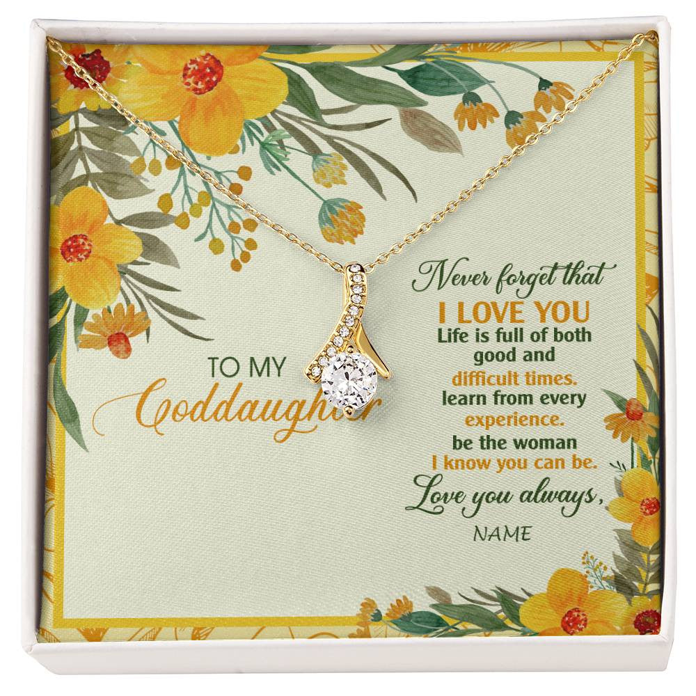 Alluring Beauty Necklace 18K Yellow Gold Finish | Personalized To My Goddaughter Necklace From Godmother Flower Never Forget That I Love You Goddaughter Birthday Christmas Customized Gift Box Message Card | siriusteestore