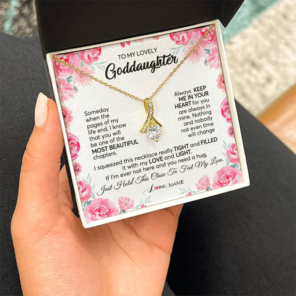 Alluring Beauty Necklace 18K Yellow Gold Finish | 2 | Personalized To My Goddaughter Necklace From Godmother Godfather Always Keep Me in Your Heart Goddaughter Birthday Christmas Customized Gift Box Message Card | siriusteestore
