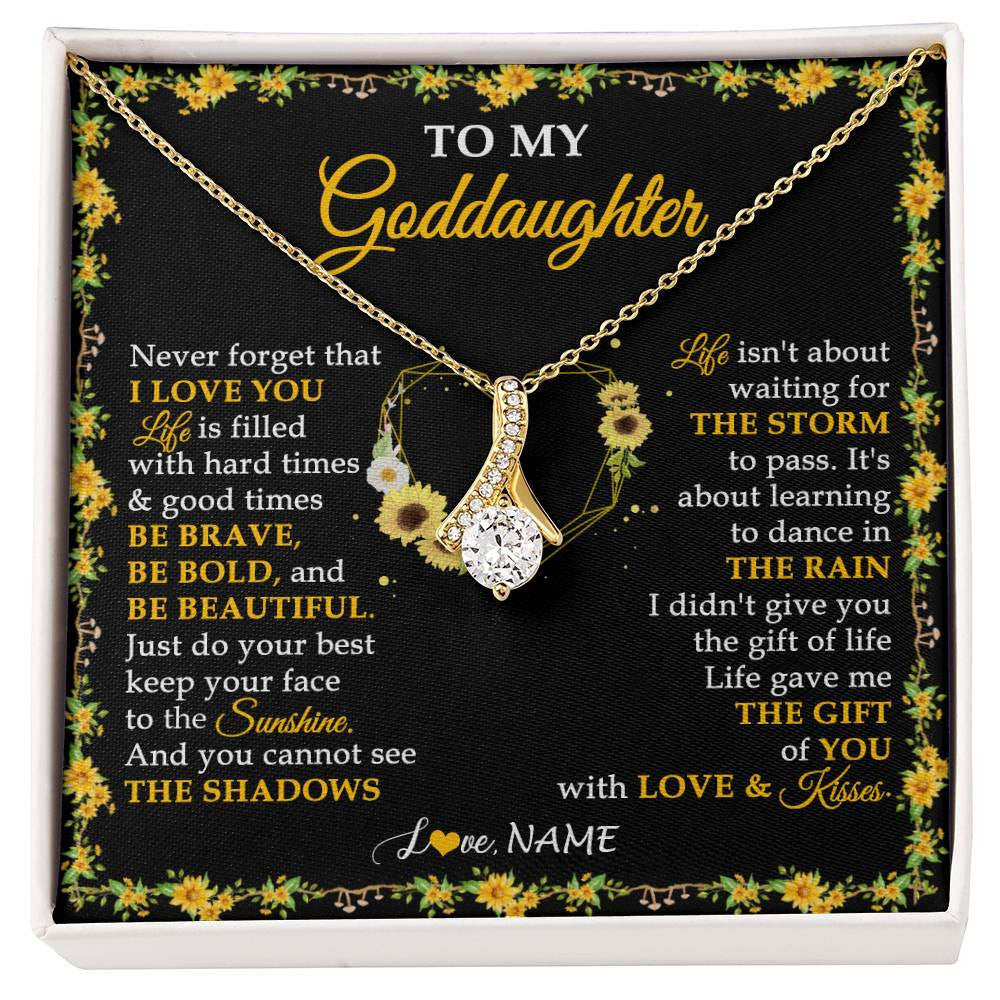 Alluring Beauty Necklace 18K Yellow Gold Finish | 1 | Personalized To My Goddaughter Necklace From Godmother Godfather I Love You Sunflower Goddaughter Birthday Jewelry Christmas Customized Gift Box Message Card | siriusteestore