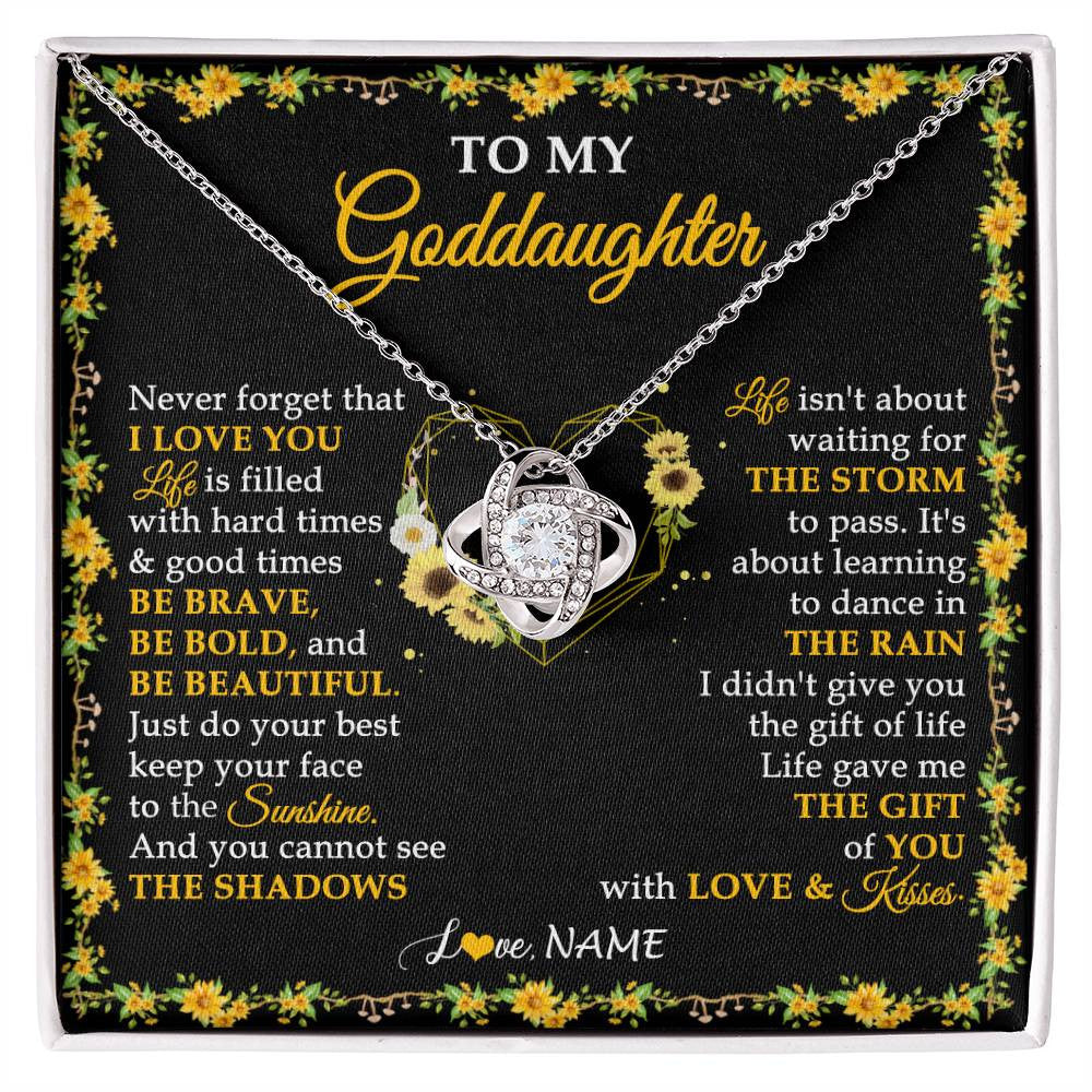 Love Knot Necklace 14K White Gold Finish | 1 | Personalized To My Goddaughter Necklace From Godmother Godfather I Love You Sunflower Goddaughter Birthday Jewelry Christmas Customized Gift Box Message Card | siriusteestore