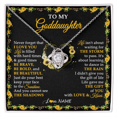 Love Knot Necklace 14K White Gold Finish | 1 | Personalized To My Goddaughter Necklace From Godmother Godfather I Love You Sunflower Goddaughter Birthday Jewelry Christmas Customized Gift Box Message Card | siriusteestore