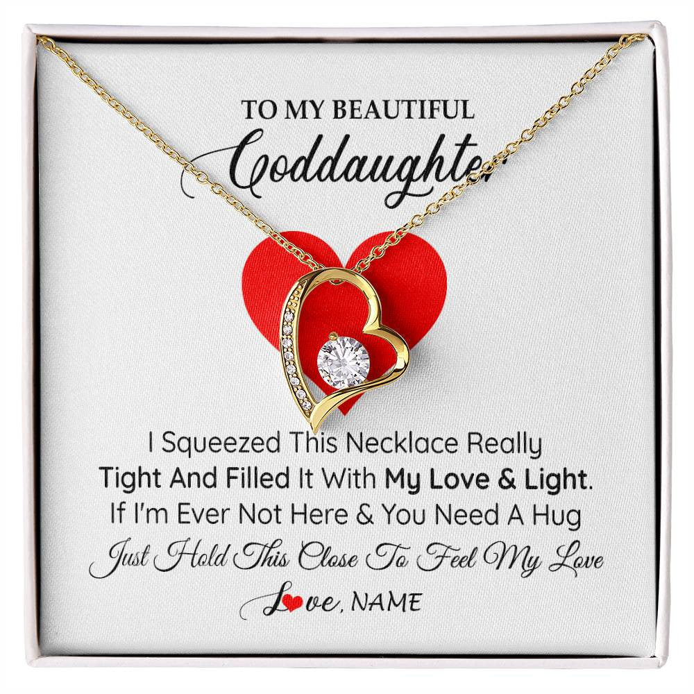 Forever Love Necklace 18K Yellow Gold Finish | 1 | Personalized To My Goddaughter Necklace From Godmother Godfather I Squeezed This Necklace Goddaughter Birthday Christmas Customized Gift Box Message Card | siriusteestore