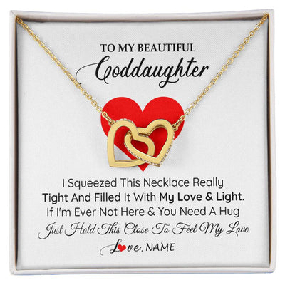 Interlocking Hearts Necklace 18K Yellow Gold Finish | 1 | Personalized To My Goddaughter Necklace From Godmother Godfather I Squeezed This Necklace Goddaughter Birthday Christmas Customized Gift Box Message Card | siriusteestore