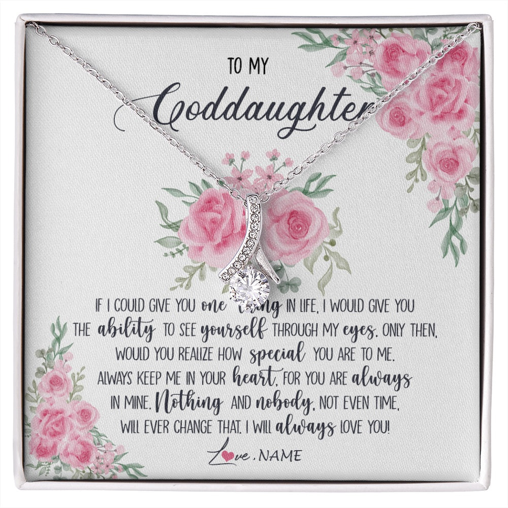 Alluring Beauty Necklace 14K White Gold Finish | 1 | Personalized To My Goddaughter Necklace From Godmother Godfather I Will Always Love You Goddaughter Birthday Christmas Customized Gift Box Message Card | https://siriusteestore.
