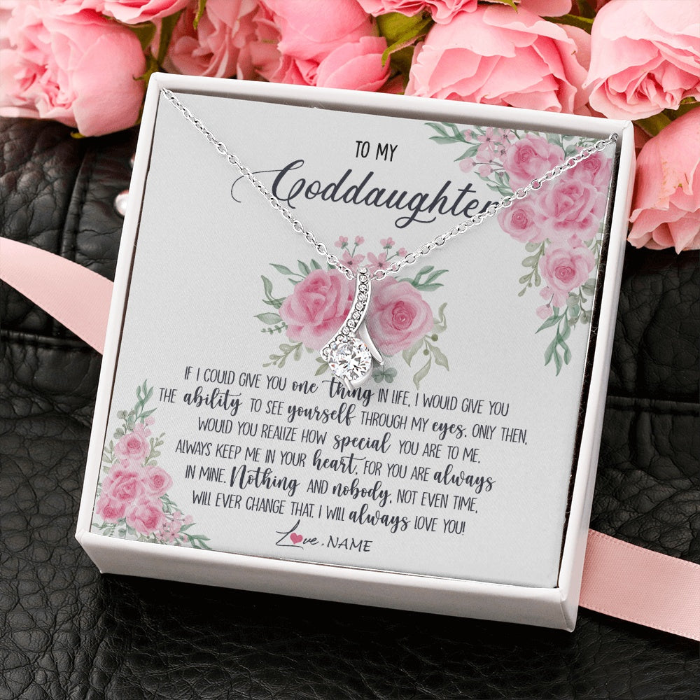 Alluring Beauty Necklace 14K White Gold Finish | 2 | Personalized To My Goddaughter Necklace From Godmother Godfather I Will Always Love You Goddaughter Birthday Christmas Customized Gift Box Message Card | https://siriusteestore.
