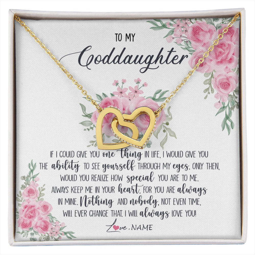 Interlocking Hearts Necklace 18K Yellow Gold Finish | 1 | Personalized To My Goddaughter Necklace From Godmother Godfather I Will Always Love You Goddaughter Birthday Christmas Customized Gift Box Message Card | https://siriusteestore.