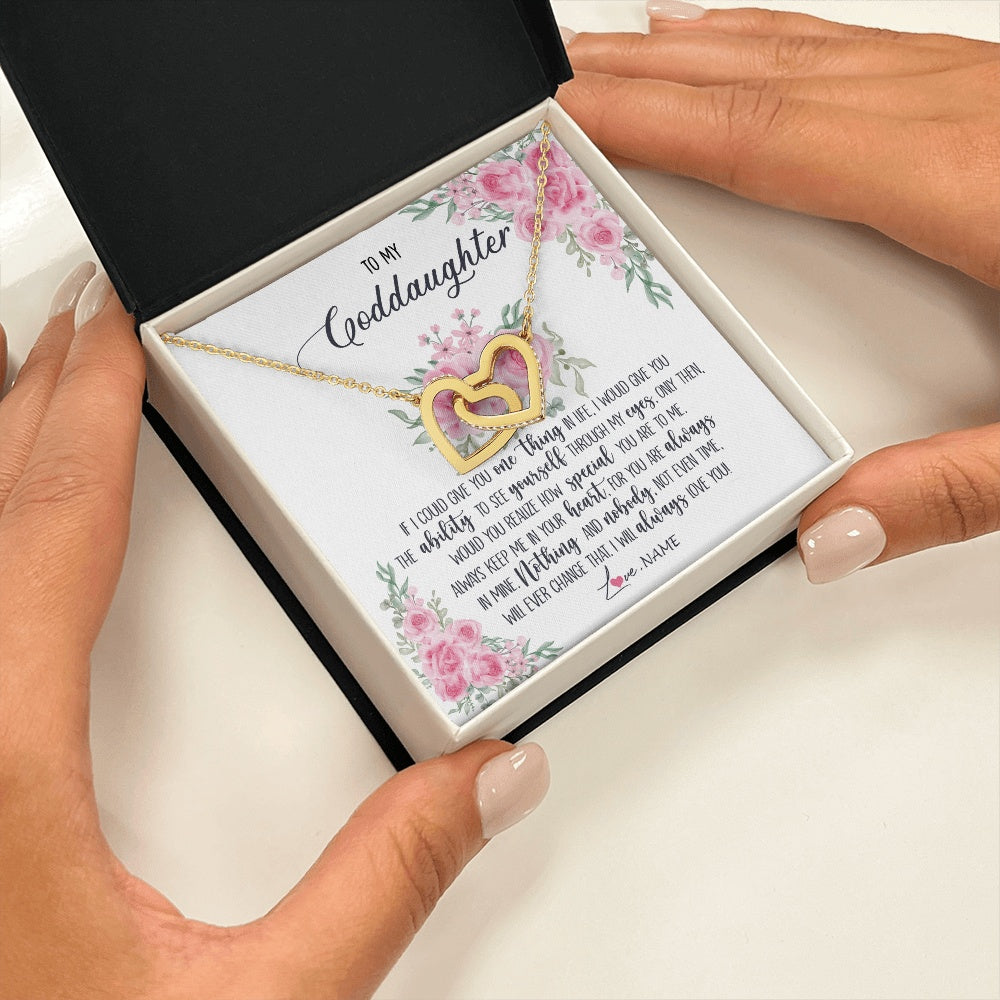 Interlocking Hearts Necklace 18K Yellow Gold Finish | 2 | Personalized To My Goddaughter Necklace From Godmother Godfather I Will Always Love You Goddaughter Birthday Christmas Customized Gift Box Message Card | https://siriusteestore.