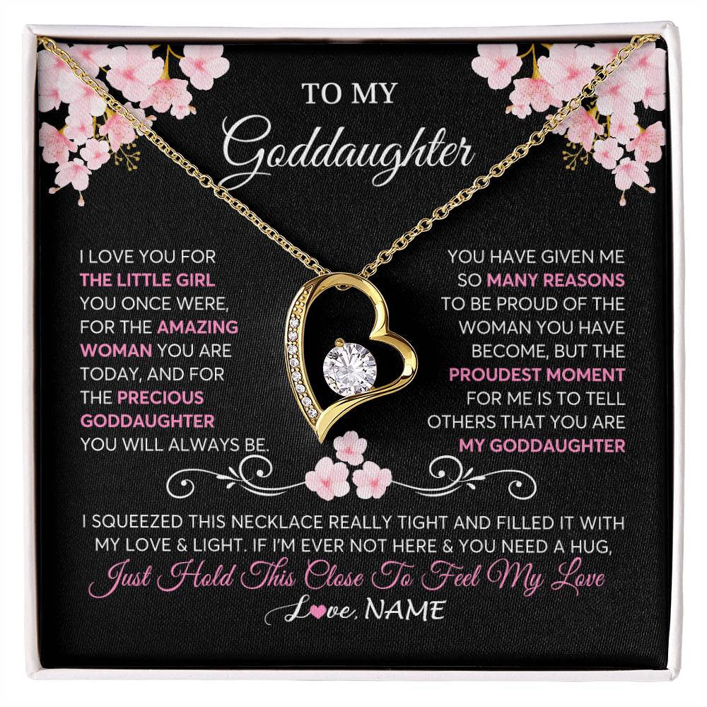 Forever Love Necklace 18K Yellow Gold Finish | 1 | Personalized To My Goddaughter Necklace From Godmother Godfather Love You Little Girl Goddaughter Birthday Jewelry Christmas Customized Gift Box Message Card | siriusteestore