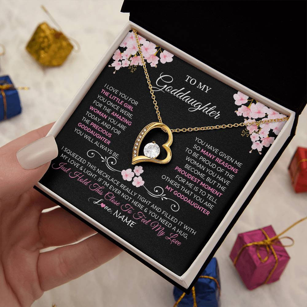 Forever Love Necklace 18K Yellow Gold Finish | 2 | Personalized To My Goddaughter Necklace From Godmother Godfather Love You Little Girl Goddaughter Birthday Jewelry Christmas Customized Gift Box Message Card | siriusteestore