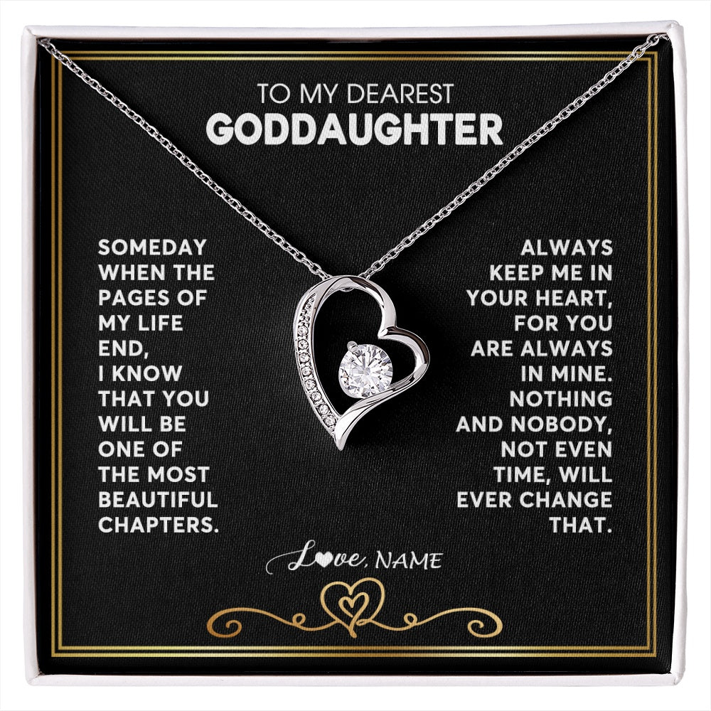 Forever Love Necklace 14K White Gold Finish | 1 | Personalized To My Goddaughter Necklace From Godmother Godfather When The Pages Of My Life End Goddaughter Birthday Christmas Customized Gift Box Message Card | siriusteestore.myshopify