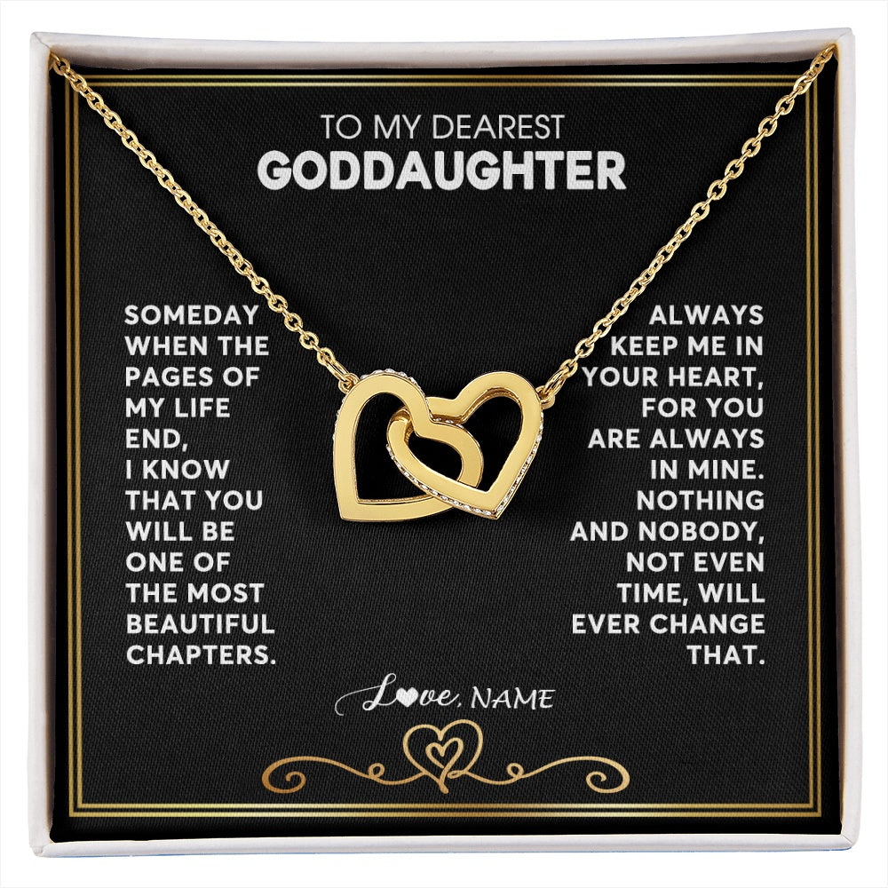 Interlocking Hearts Necklace 18K Yellow Gold Finish | 1 | Personalized To My Goddaughter Necklace From Godmother Godfather When The Pages Of My Life End Goddaughter Birthday Christmas Customized Gift Box Message Card | siriusteestore.myshopify