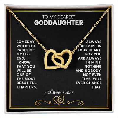 Interlocking Hearts Necklace 18K Yellow Gold Finish | 1 | Personalized To My Goddaughter Necklace From Godmother Godfather When The Pages Of My Life End Goddaughter Birthday Christmas Customized Gift Box Message Card | siriusteestore.myshopify