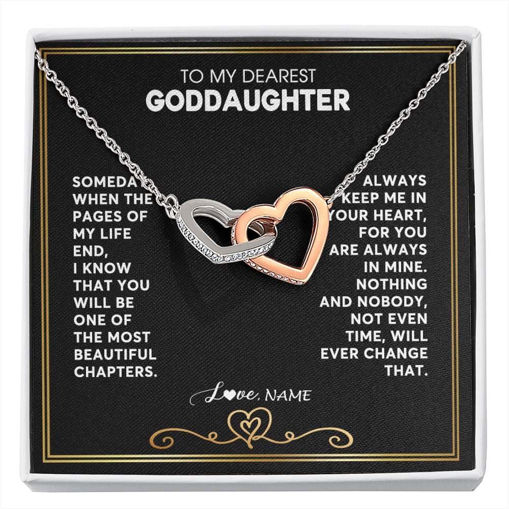 Interlocking Hearts Necklace Stainless Steel & Rose Gold Finish | 1 | Personalized To My Goddaughter Necklace From Godmother Godfather When The Pages Of My Life End Goddaughter Birthday Christmas Customized Gift Box Message Card | siriusteestore.myshopify