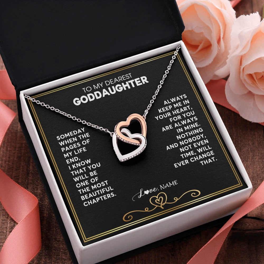 Interlocking Hearts Necklace Stainless Steel & Rose Gold Finish | 2 | Personalized To My Goddaughter Necklace From Godmother Godfather When The Pages Of My Life End Goddaughter Birthday Christmas Customized Gift Box Message Card | siriusteestore.myshopify