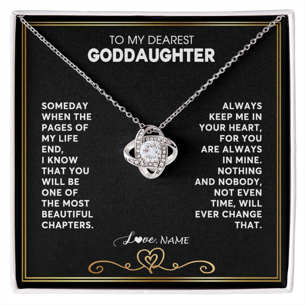Love Knot Necklace 14K White Gold Finish | 1 | Personalized To My Goddaughter Necklace From Godmother Godfather When The Pages Of My Life End Goddaughter Birthday Christmas Customized Gift Box Message Card | siriusteestore.myshopify