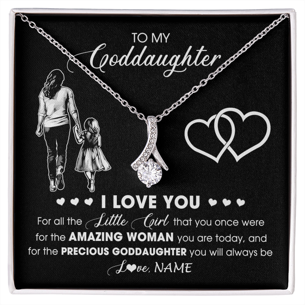 Alluring Beauty Necklace 14K White Gold Finish | 1 | Personalized To My Goddaughter Necklace From Godmother I Love You Little Girl Goddaughter Birthday Christmas Jewelry Customized Gift Box Message Card | siriusteestore