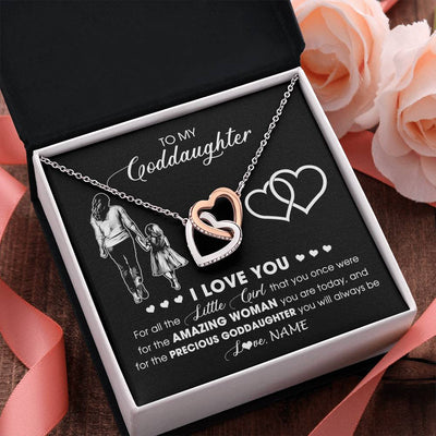 Interlocking Hearts Necklace Stainless Steel & Rose Gold Finish | 2 | Personalized To My Goddaughter Necklace From Godmother I Love You Little Girl Goddaughter Birthday Christmas Jewelry Customized Gift Box Message Card | siriusteestore