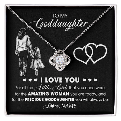 Love Knot Necklace 14K White Gold Finish | 1 | Personalized To My Goddaughter Necklace From Godmother I Love You Little Girl Goddaughter Birthday Christmas Jewelry Customized Gift Box Message Card | siriusteestore