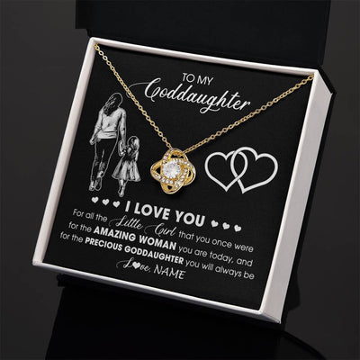 Love Knot Necklace 18K Yellow Gold Finish | 2 | Personalized To My Goddaughter Necklace From Godmother I Love You Little Girl Goddaughter Birthday Christmas Jewelry Customized Gift Box Message Card | siriusteestore
