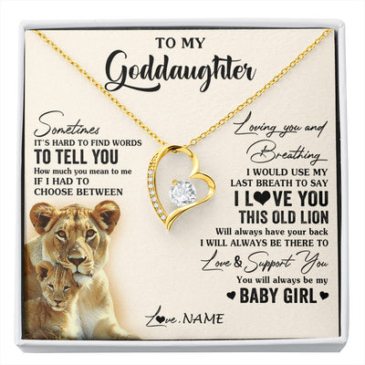 Forever Love Necklace 18K Yellow Gold Finish | 1 | Personalized To My Goddaughter Necklace From Godmother I Love You This Old Lion Goddaughter Birthday Christmas Jewelry Customized Gift Box Message Card | siriusteestore