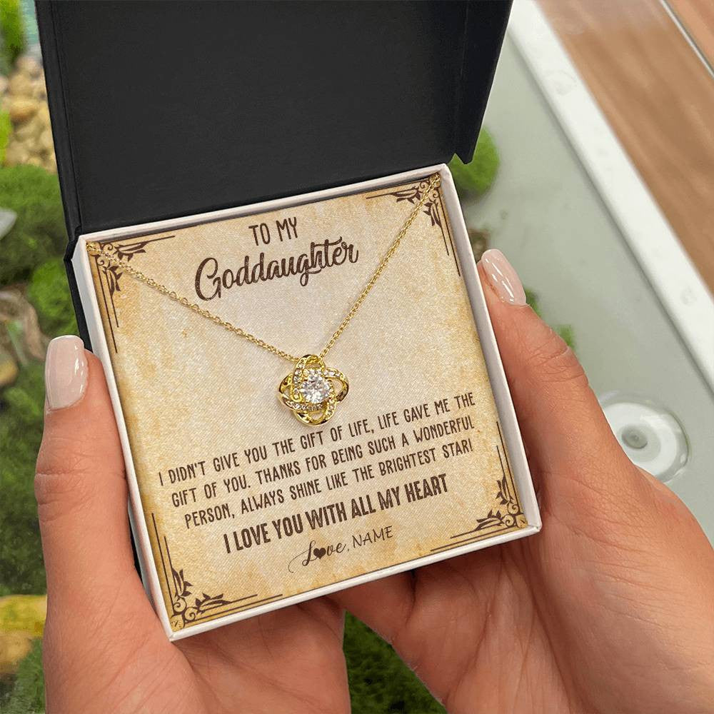Love Knot Necklace 18K Yellow Gold Finish | 2 | Personalized To My Goddaughter Necklace From Godmother I Love You With All My Heart Goddaughter Birthday Graduation Christmas Customized Gift Box Message Card | siriusteestore