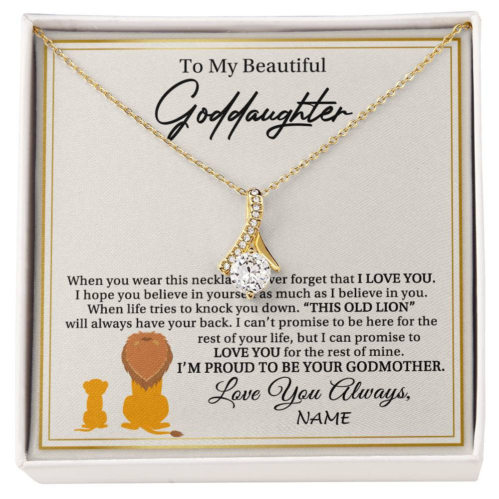 Alluring Beauty Necklace 18K Yellow Gold Finish | 1 | Personalized To My Goddaughter Necklace From Godmother I'M Proud To Be Your Godmother Lion Goddaughter Birthday Christmas Customized Gift Box Message Card | siriusteestore