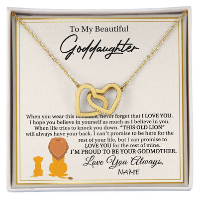 Interlocking Hearts Necklace 18K Yellow Gold Finish | 1 | Personalized To My Goddaughter Necklace From Godmother I'M Proud To Be Your Godmother Lion Goddaughter Birthday Christmas Customized Gift Box Message Card | siriusteestore