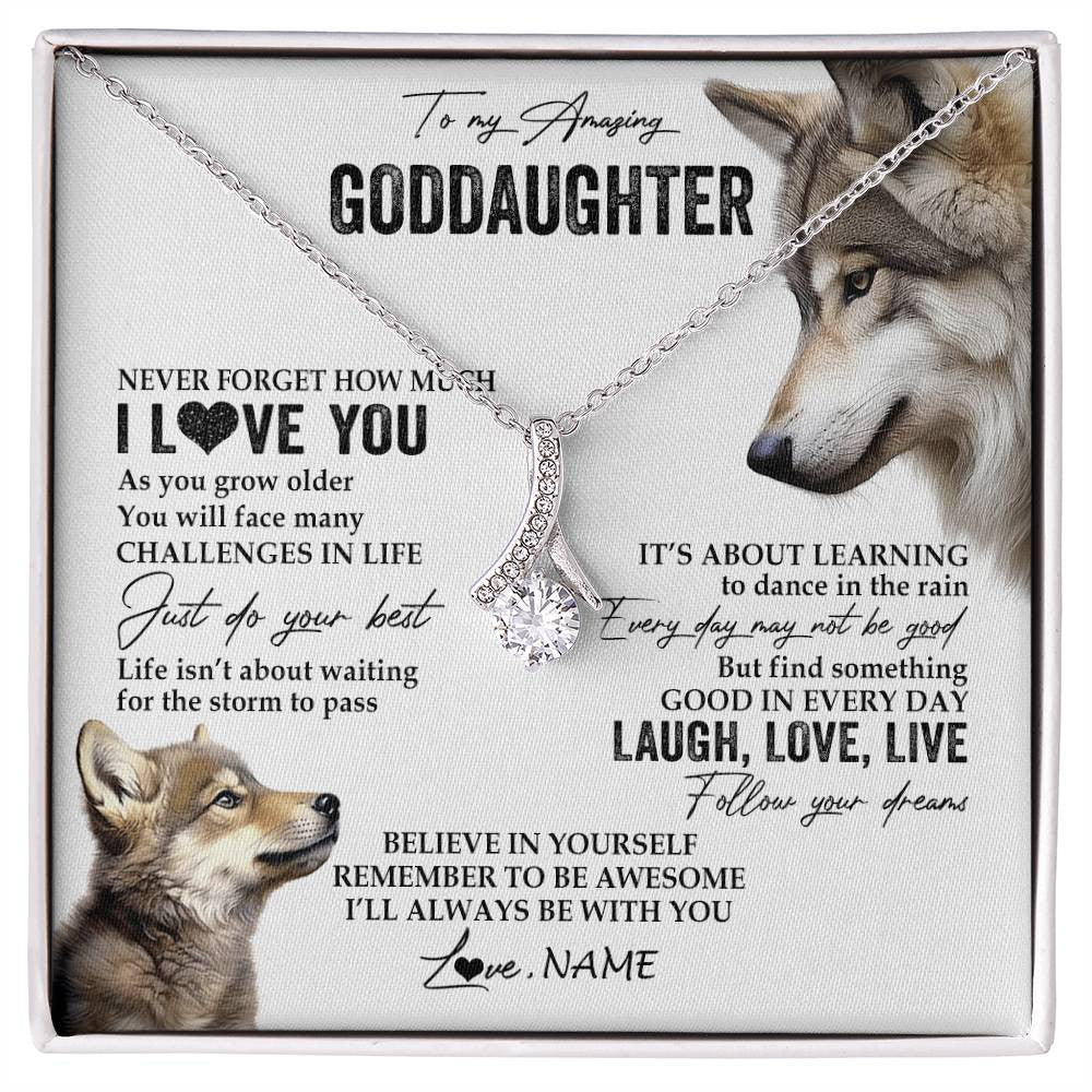 Alluring Beauty Necklace 14K White Gold Finish | 1 | Personalized To My Goddaughter Necklace From Godmother Just Do You Best Laugh Love Live Wolf Goddaughter Birthday Christmas Customized Gift Box Message Card | siriusteestore