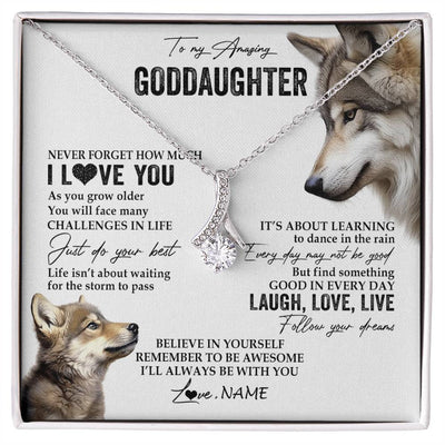 Alluring Beauty Necklace 14K White Gold Finish | 1 | Personalized To My Goddaughter Necklace From Godmother Just Do You Best Laugh Love Live Wolf Goddaughter Birthday Christmas Customized Gift Box Message Card | siriusteestore