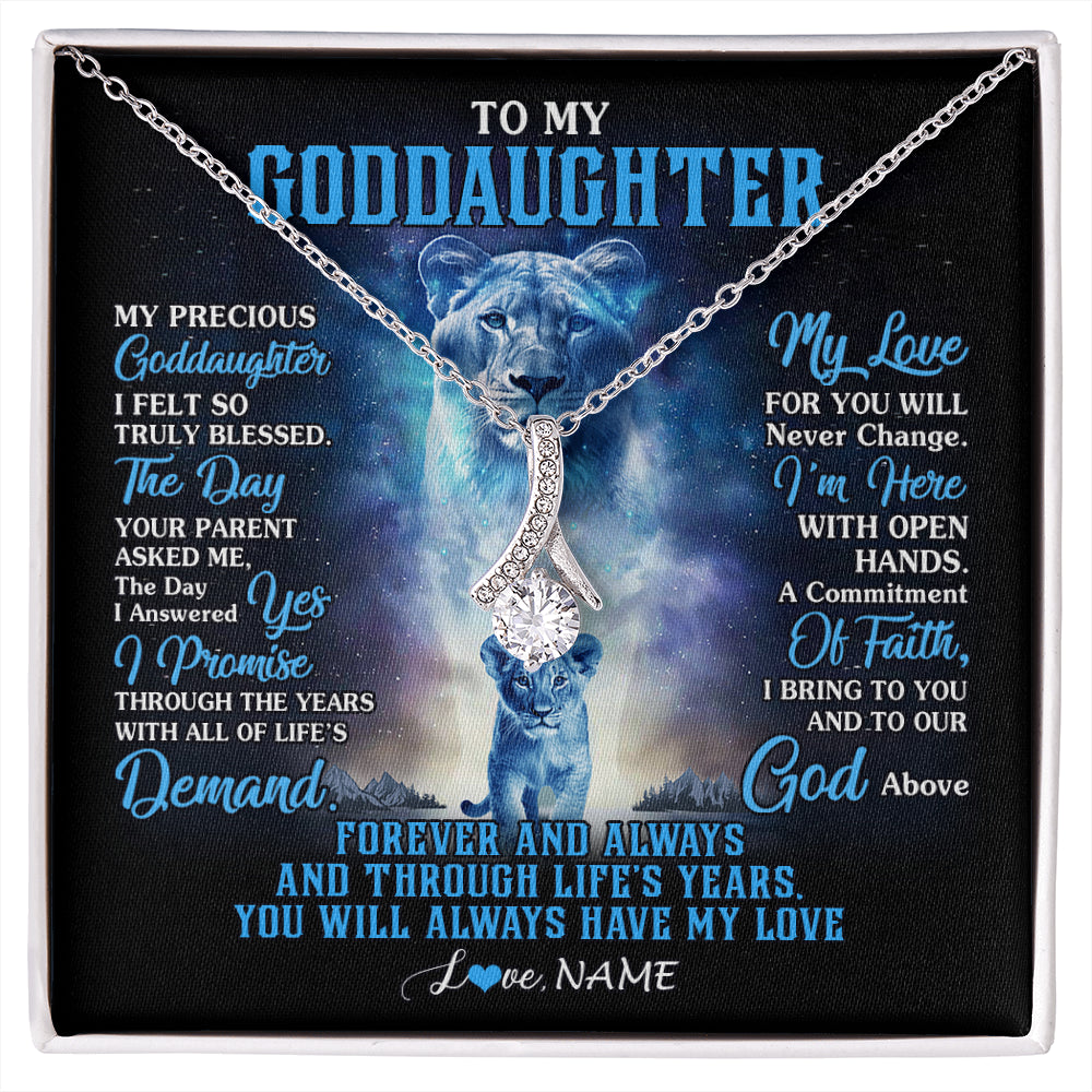 Alluring Beauty Necklace 14K White Gold Finish | 1 | Personalized To My Goddaughter Necklace From Godmother Lion My Precious Goddaughter Birthday Graduation Christmas Customized Gift Box Message Card | siriusteestore