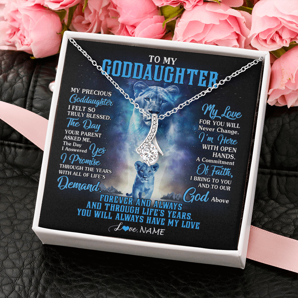 Alluring Beauty Necklace 14K White Gold Finish | 2 | Personalized To My Goddaughter Necklace From Godmother Lion My Precious Goddaughter Birthday Graduation Christmas Customized Gift Box Message Card | siriusteestore