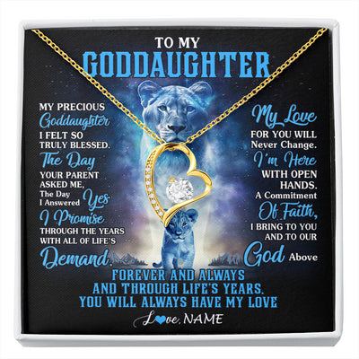Forever Love Necklace 18K Yellow Gold Finish | 1 | Personalized To My Goddaughter Necklace From Godmother Lion My Precious Goddaughter Birthday Graduation Christmas Customized Gift Box Message Card | siriusteestore
