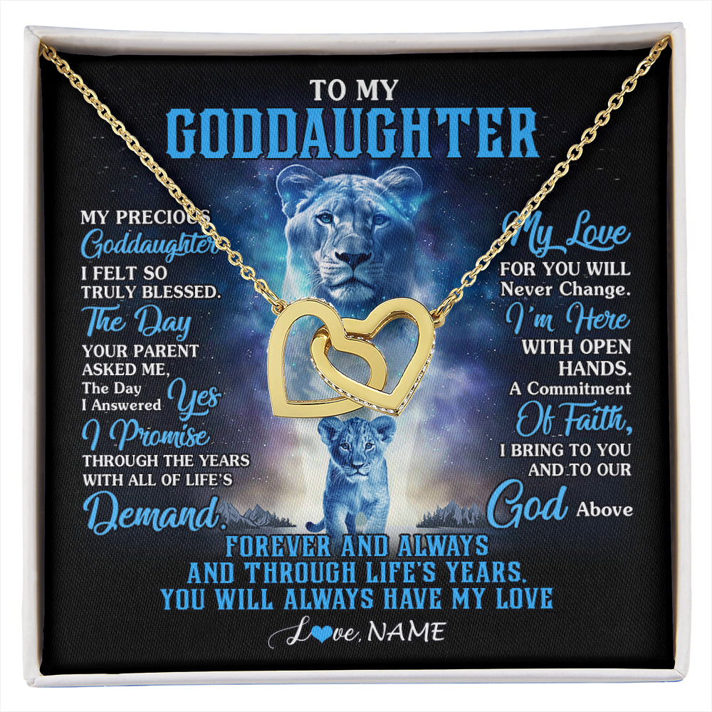 Interlocking Hearts Necklace 18K Yellow Gold Finish | 1 | Personalized To My Goddaughter Necklace From Godmother Lion My Precious Goddaughter Birthday Graduation Christmas Customized Gift Box Message Card | siriusteestore