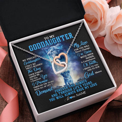 Interlocking Hearts Necklace Stainless Steel & Rose Gold Finish | 2 | Personalized To My Goddaughter Necklace From Godmother Lion My Precious Goddaughter Birthday Graduation Christmas Customized Gift Box Message Card | siriusteestore