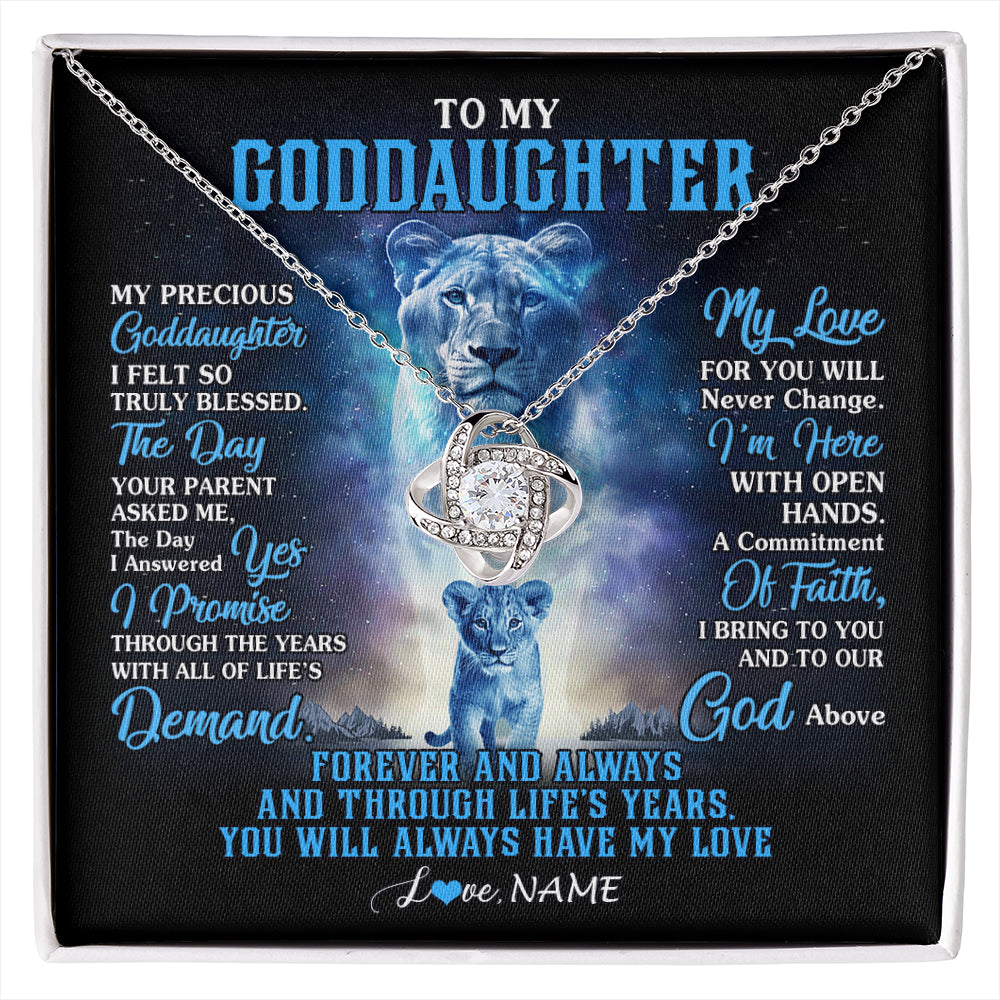 Love Knot Necklace 14K White Gold Finish | 1 | Personalized To My Goddaughter Necklace From Godmother Lion My Precious Goddaughter Birthday Graduation Christmas Customized Gift Box Message Card | siriusteestore